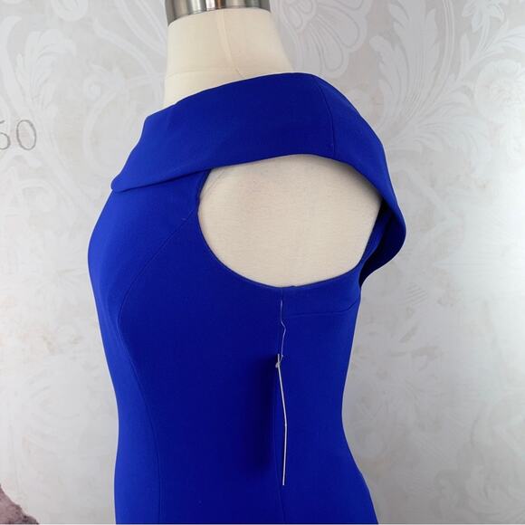 Tahari ASL check out the back of this dress blue sheath dress folded collar new - Picture 5 of 12